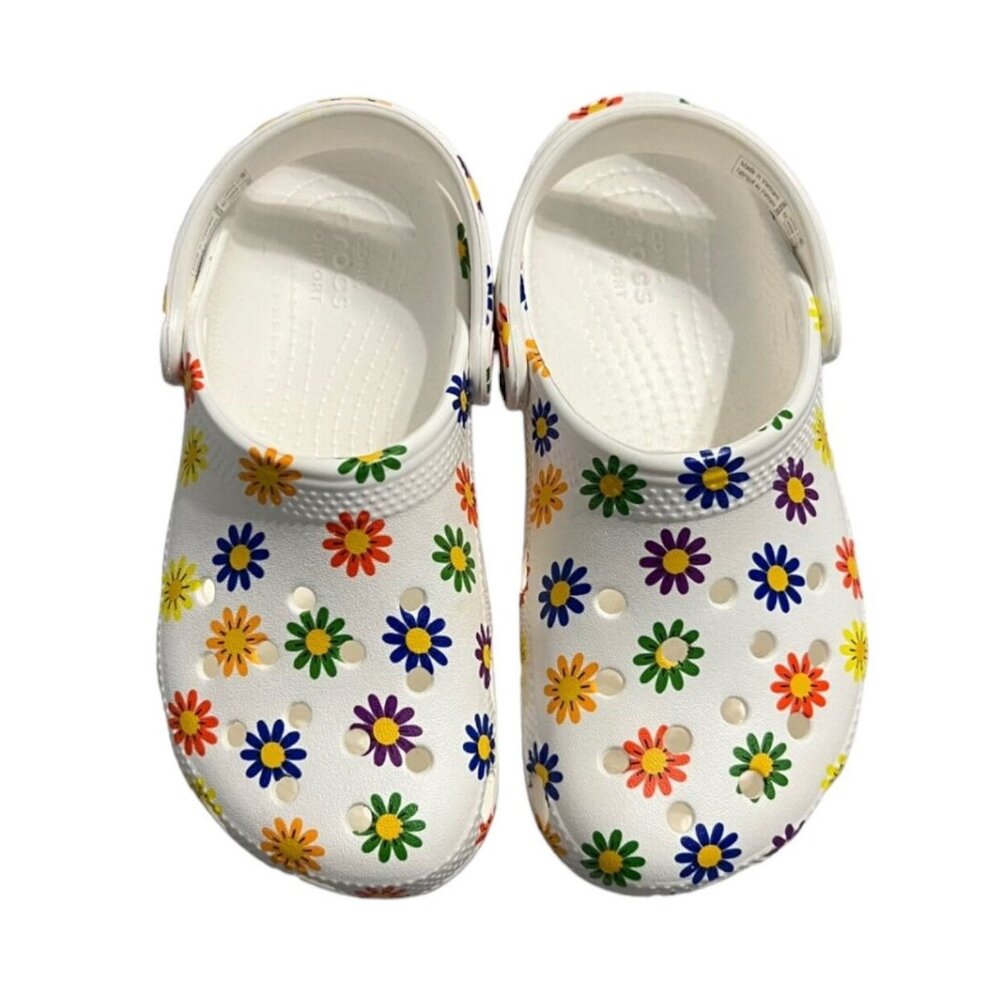 NEW Crocs C12 White Daisy Rainbow Clogs Sandals - Picture 4 of 8